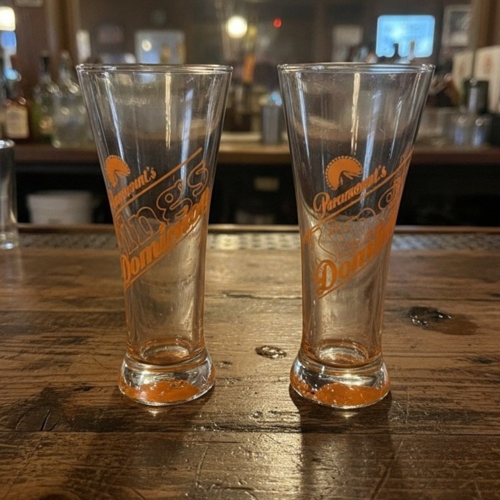 Paramount's Kings Dominion Pilsner Glass, Set of 2, Vtg Orange Logo Memorabilia